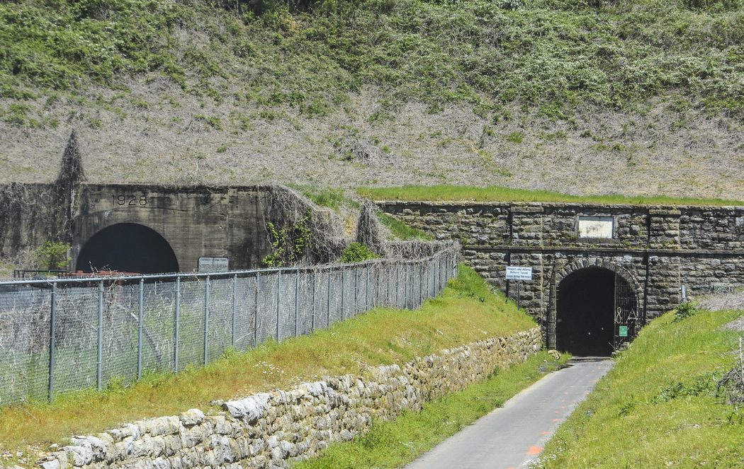 Tunnel Hill: Original tunnel (1850) on right and modern tunnel (1928) on left.                          major battle of the campaign, time,” according to the marker.